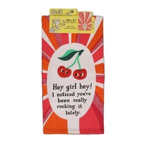 Blue Q Hey Girl Hey Dish Towel Set Funny‎ Cherry Design 100% Cotton
